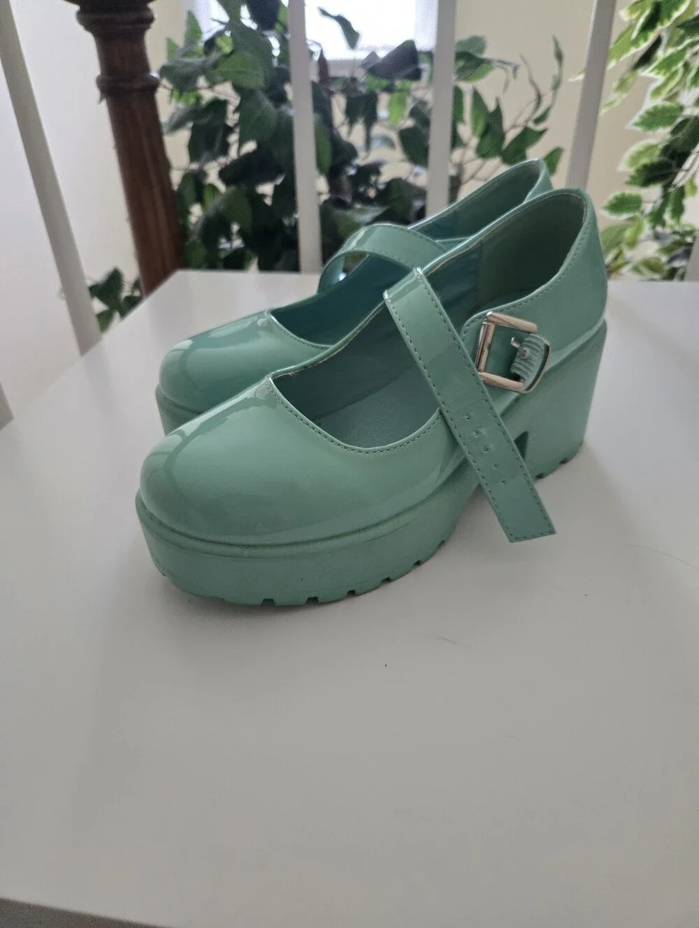 Glossy Mint Platform Mary Jane Pumps